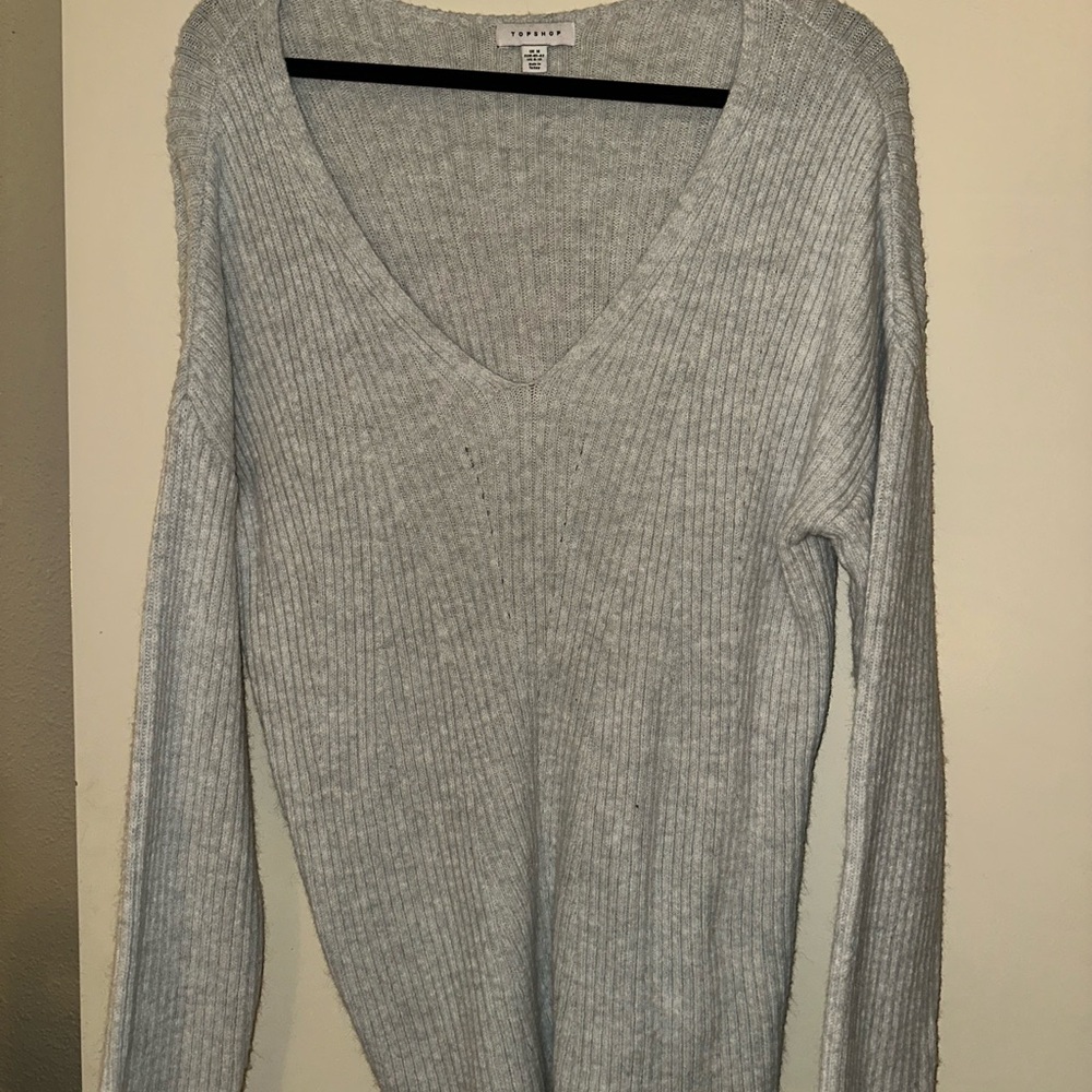 Topshop Light Gray V-Neck Sweater
